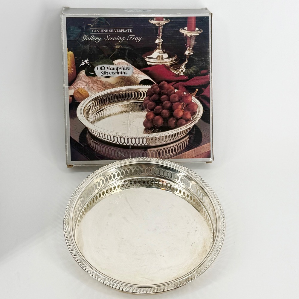 Old Hampshire Silversmiths Silverplate Gallery Serving Tray Round Pierced 10in